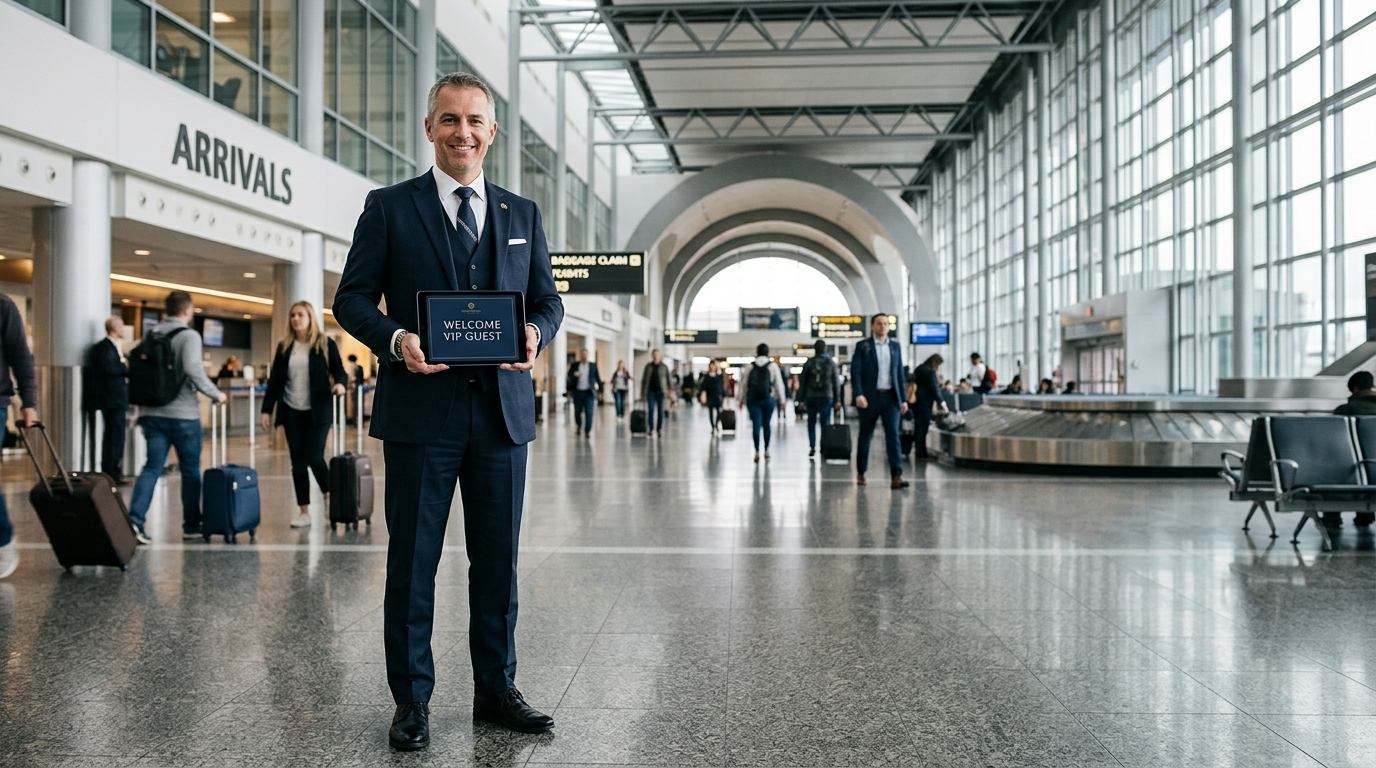 VIP Airport Meet and Greet Chauffeur with iPad Signage